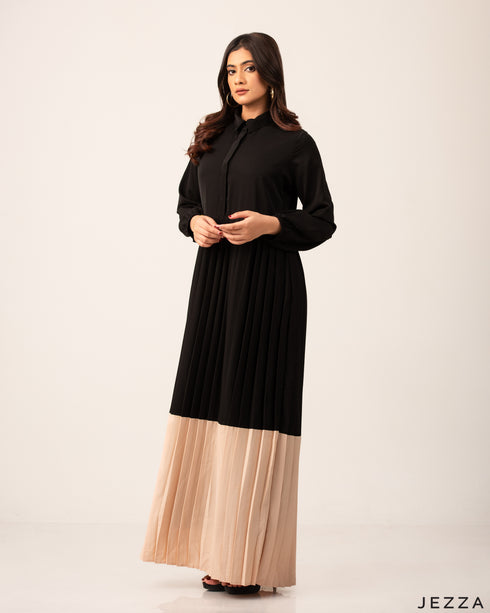 Polyester Color-Block Pleated Dress 54212